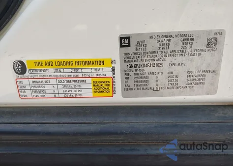 2015 Chevrolet Traverse Ltz из США, поврежденный, VIN 1GNKRJKD4FJ121029